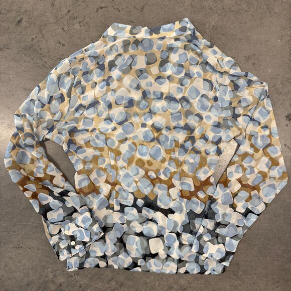 Vintage Y2K NY&Co Microsheer Beige Blue Pilka Dot Whimsical Longsleeve Blouse M - Picture 2 of 5